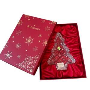 WATERFORD Crystal Christmas Tree Candy Dish Tray in Holiday Red Gift Box NEW
